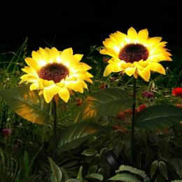 Outdoor Solar Garden Stake Lights; Upgraded LED Solar Powered Light with 20 LED Sunflower;  Waterproof Solar Decorative Lights for Garden;  Patio;  Ba