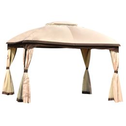 U_STYLE 9.8 Ft. W x 11.8 Ft. D Patio Outdoor Gazebo; Double Roof Soft Canopy Garden Backyard Gazebo with Mosquito Netting Suitable for Lawn; Garden; B
